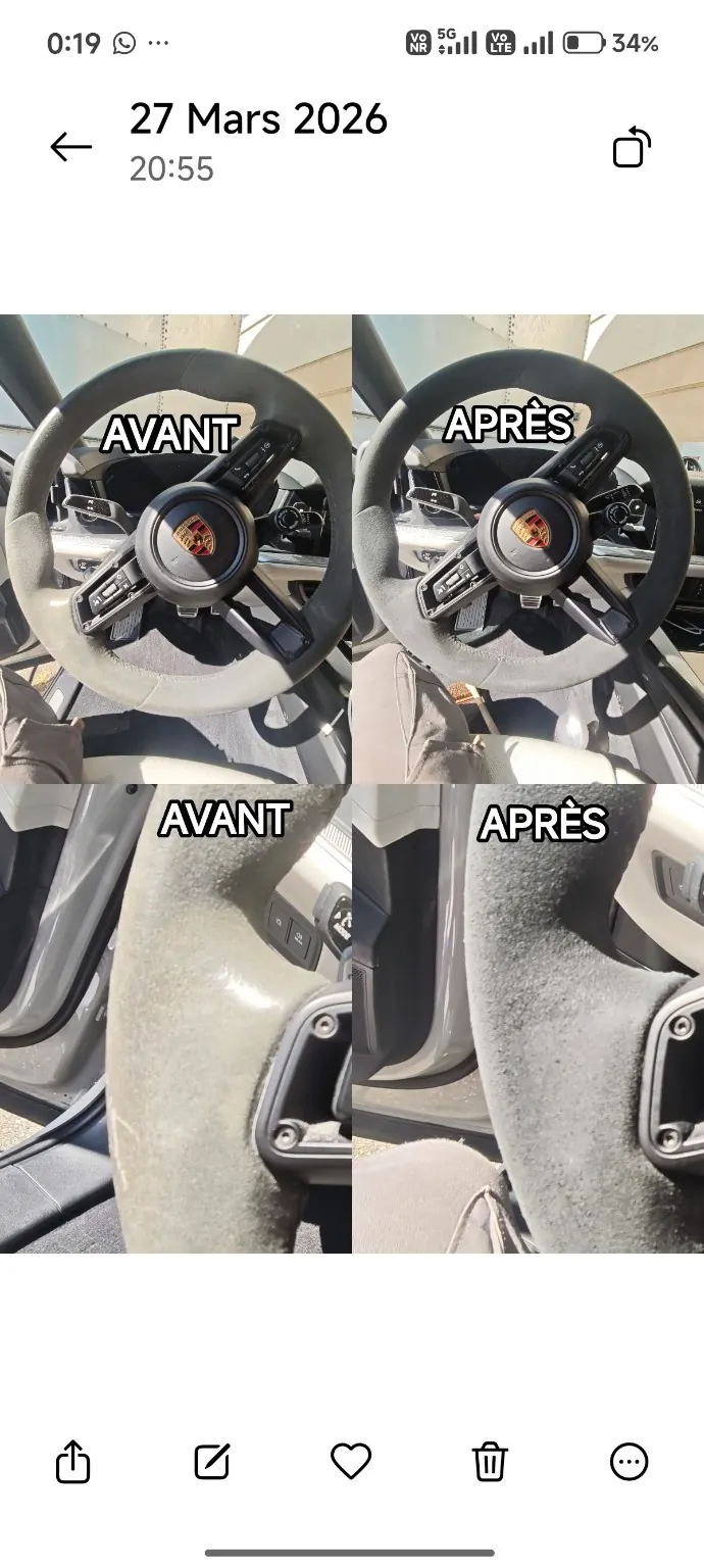 Nettoyage auto : nettoyage du volant et de l’habitacle à Toulouse — avant et après nettoyage — Clean&Fresh