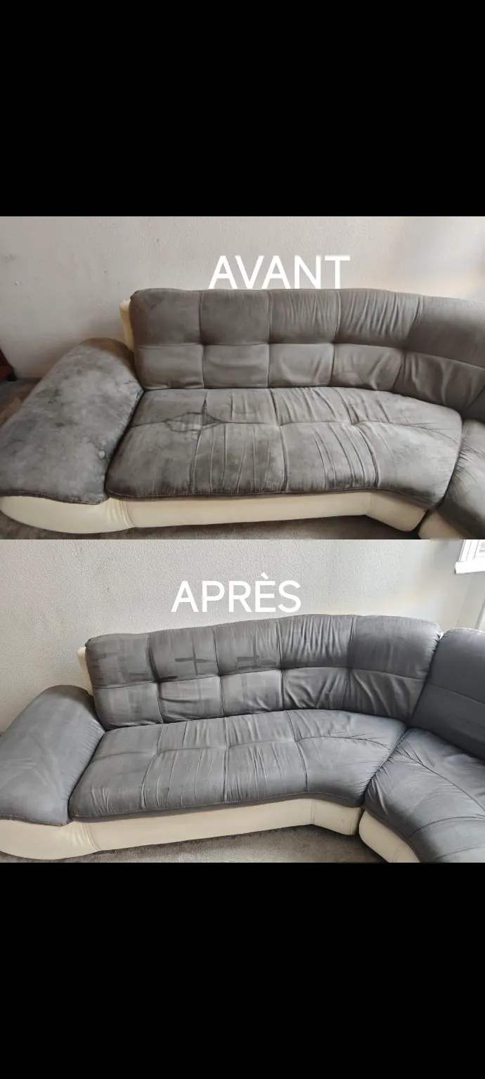 Détachage d’un canapé d’angle gris à Toulouse — avant et après nettoyage — Clean&Fresh