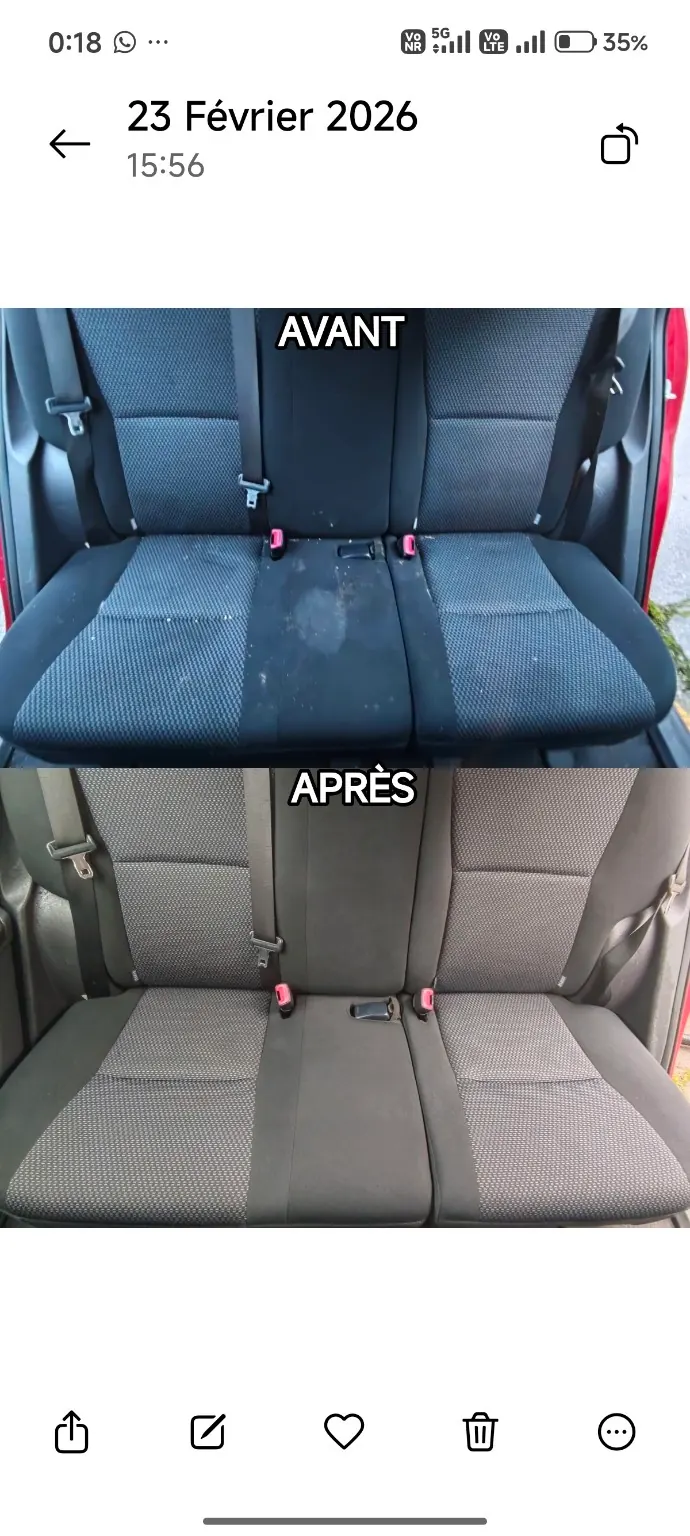 Nettoyage auto : détachage d’une banquette arrière à Toulouse — avant et après nettoyage — Clean&Fresh